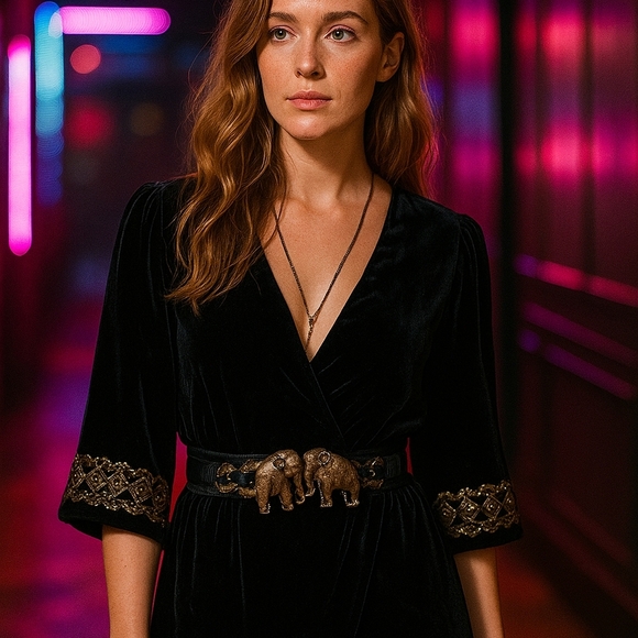 Vintage Carolyn Tanner Elephant Statement Belt – Black & Gold Braided Adjustable - Picture 10 of 11